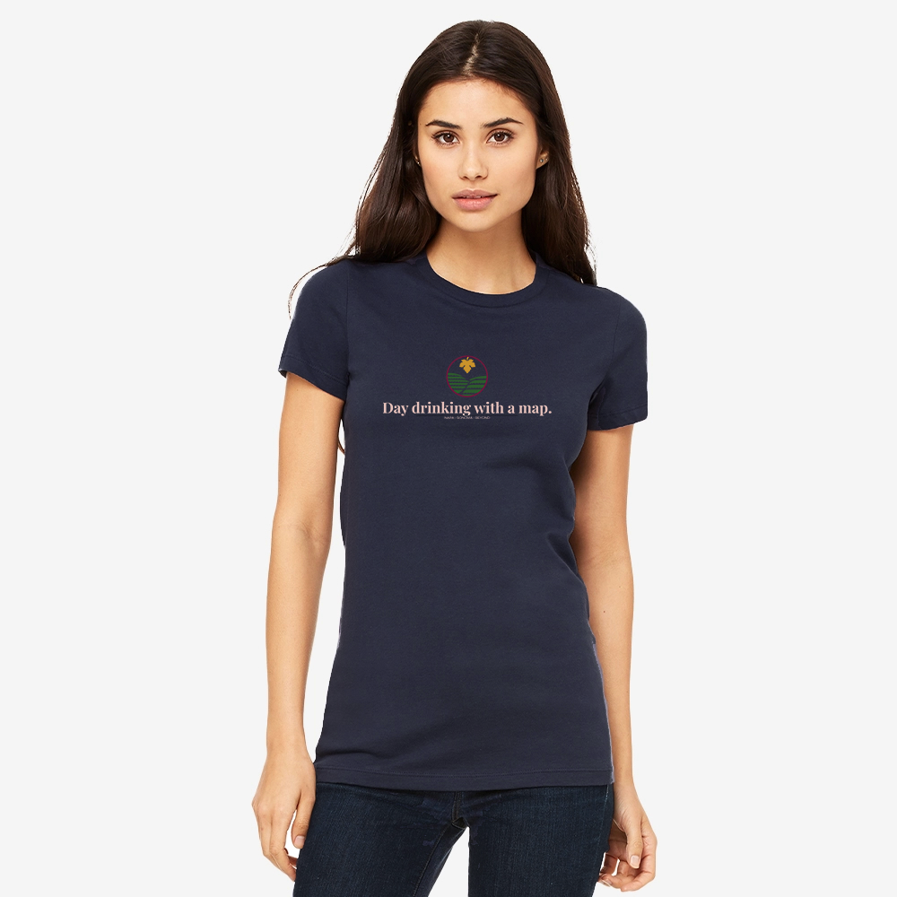 "Day drinking with a map." Tee – Black
