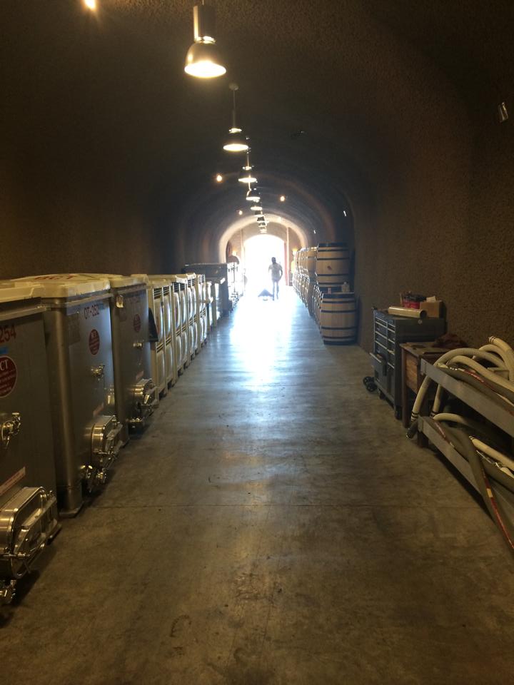 The cave tunnel on Soda Canyon Road where Antoniadis wines age in French oak barrels