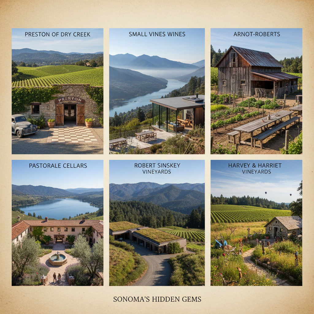 Collage showcasing hidden gem wineries in Sonoma with stunning vineyard views