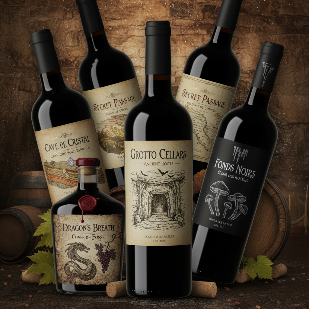 Collage of top cave wine bottles.