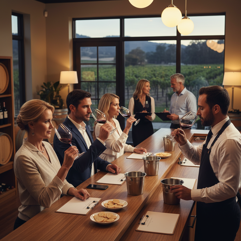Guests following etiquette in a tasting room