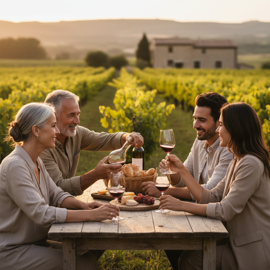 Wine tasting shared between guests and winery owners