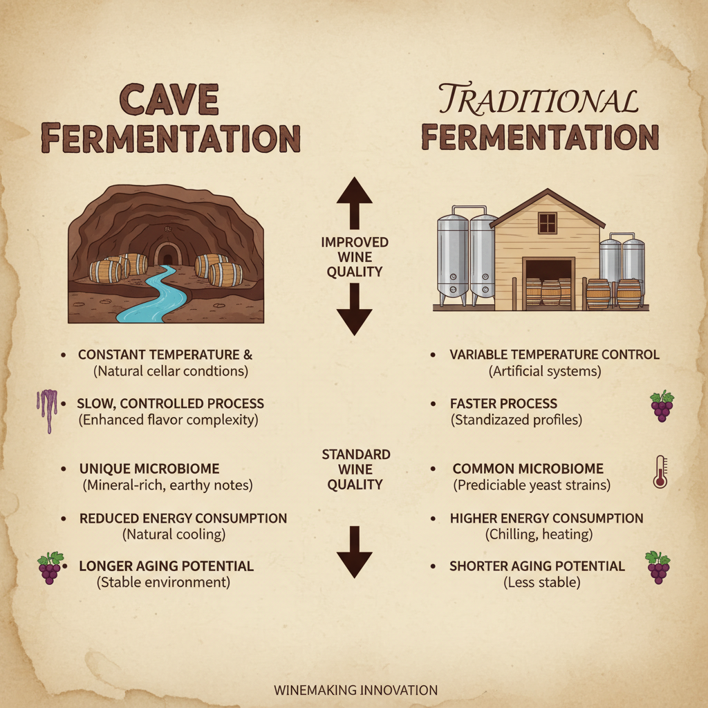 A side-by-side comparison of cave vs. traditional fermentation