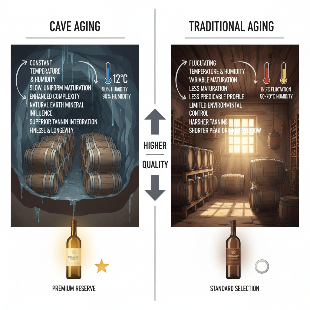 Graphic showing differences in wine aging methods.